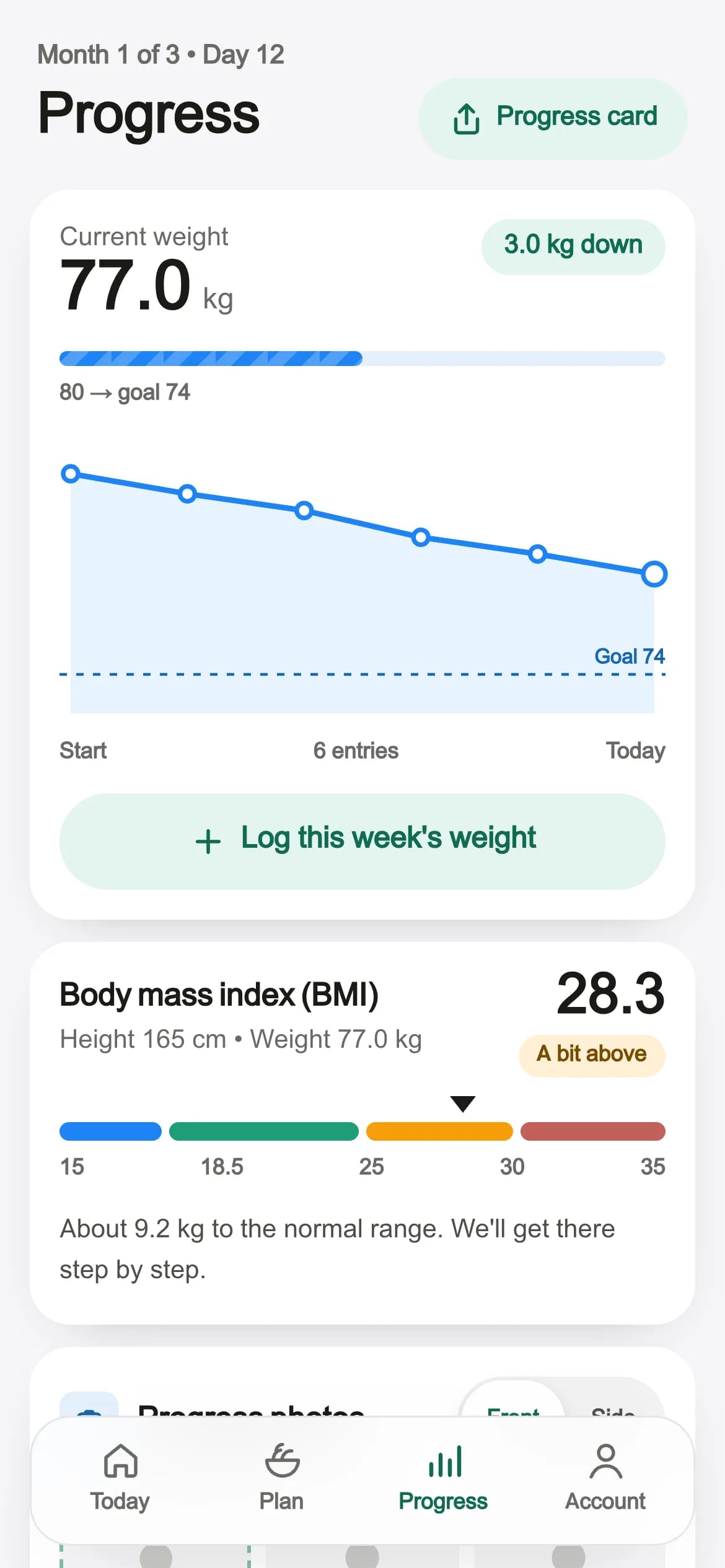 The Progress tab in the Rejimist app